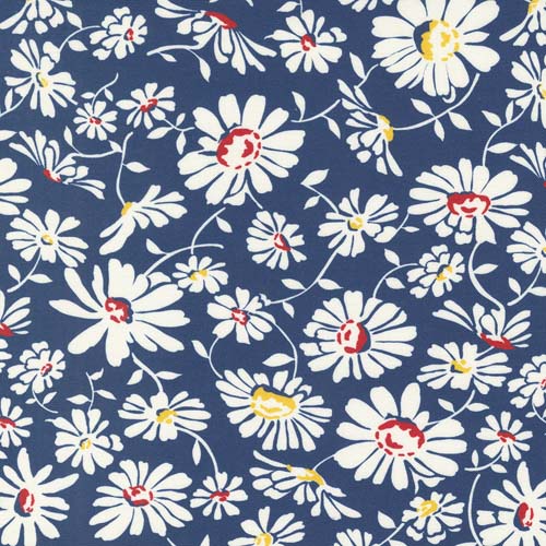 Sweet Melodies - Daisies- Navy - white daisies on dark blue- 30's reproduction