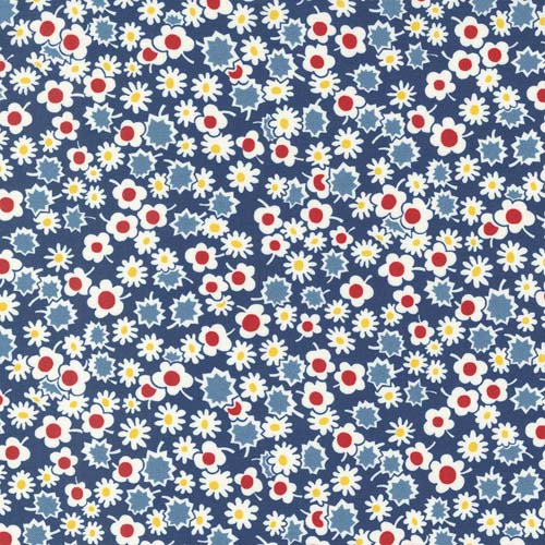 Sweet Melodies - Daisy Dots -Navy- white & red flowers - 30's reproduction