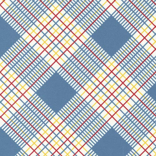 Sweet Melodies - Plaid - Blue- blue red & yellow bias plaid- 30's reproduction