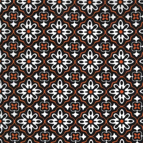 Midnight Magic 2 - Flower Tile -  Midnight/Pumpkin - geometric floral on black