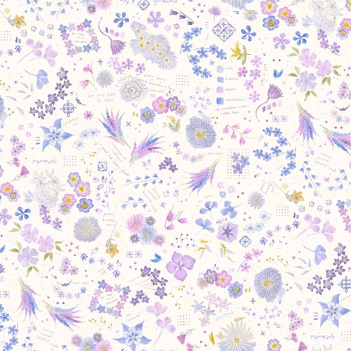 Delphinium - Collage - Snowdrop - Tossed purple flowers & sayings on white