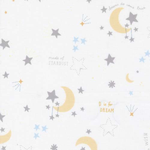 D is For Dream - White - NightStars & Moon - smaller moons & stars w/ words