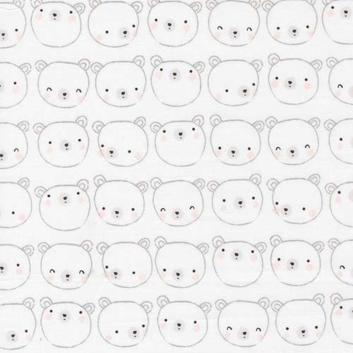 D is For Dream - White - BearFace - rows of bear faces on white