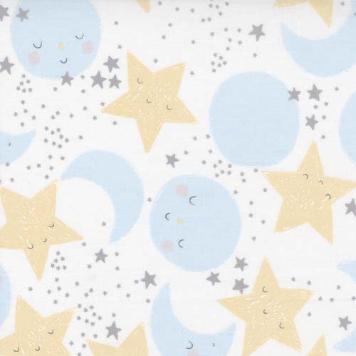 D is For Dream - White - Star& Moon Faces -  stars and moons on white