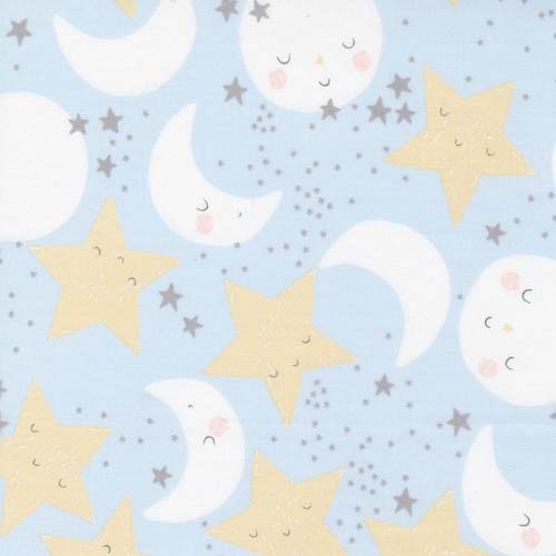 D is For Dream - Blue - Star & Moon Faces - stars &  moons on lt. blue