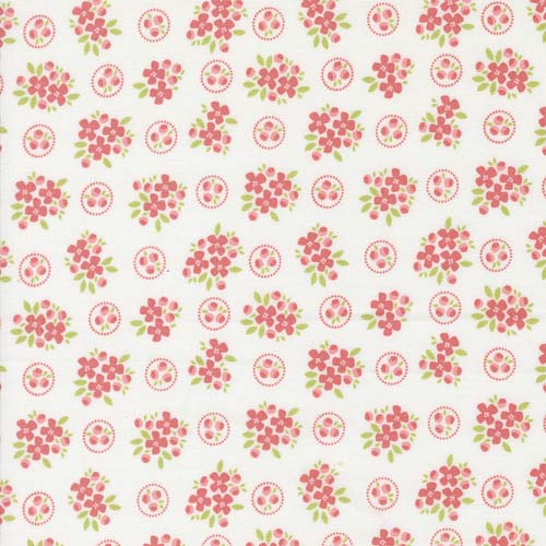 Cali Co - Ring Around Posie -Cloud/Flamingo - Pink floral on white -Corey Yoder