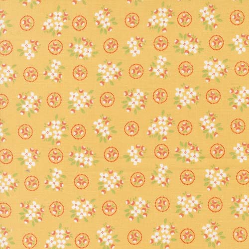 Cali Co - Ring Around Posie -Goldenrod- white&peach floral on gold- Corey Yoder