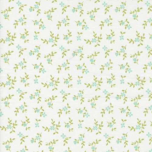 Cali Co - Vine and Bud - Cloud/Sea - small aqua floral on white - Corey Yoder