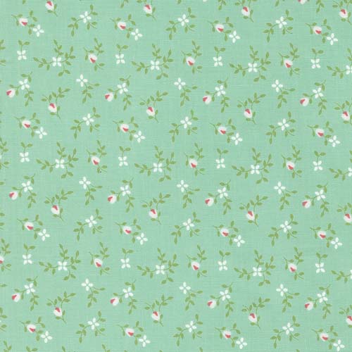 Cali Co - Vine and Bud - Sea - small white flowers on aqua -Corey Yoder