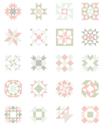 Abloom - 1yd. PANEL - CrossStitch Quilt Blocks - 20 blocks - Corey Yoder