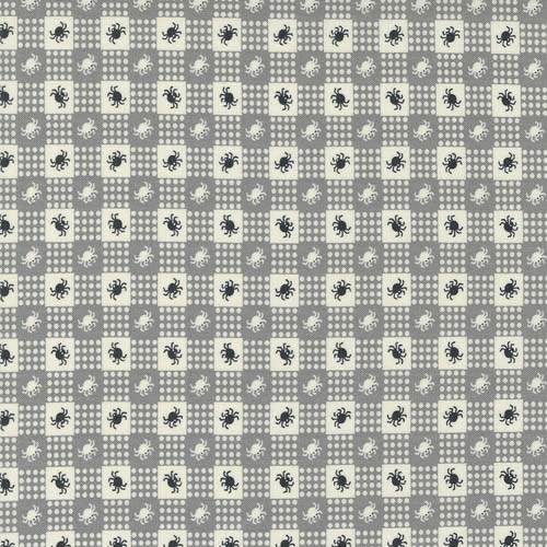Owl O Ween - Spider Gingham -Fog - Gray gingham with black & white spiders