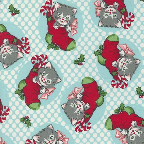 Kitty Christmas - Dots & Stockings - Icicle - cats in stockings on aqua