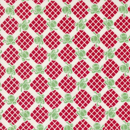 Kitty Christmas - Bells Checks - Snow - green bells on red & white check