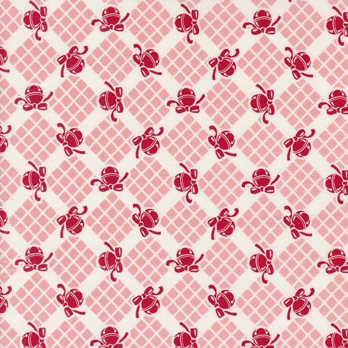 Kitty Christmas - Bells Checks - Cheeky Pink - red bells on pink & white check