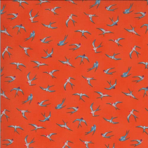 Lulu - Flying Hi - Clementine - light blue swallows on bright orange