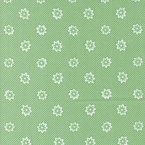 30s Playtime - Blooming Blossoms - Aloe - Small green & white floral on green la