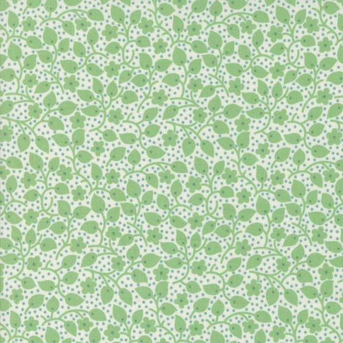 30s Playtime - Leafy Polka Dot - Aloe - Green leaves & dots on white