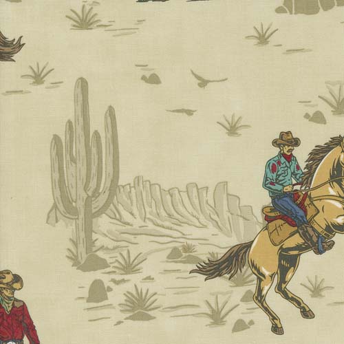 Saddle Ranch -Wrangler Roundup - Trail Dust - cowboy scenic on tan