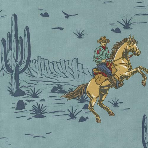 Saddle Ranch -Wrangler Roundup - Pond - cowboy scenic on dusty blue