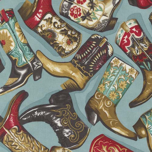 Saddle Ranch - Boot Scootin - Pond - tossed cowboy boots on dusty blue