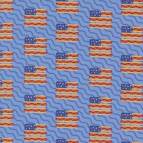 Play Ball - Top Dog - Sky - hot dog flags & stripes on blue