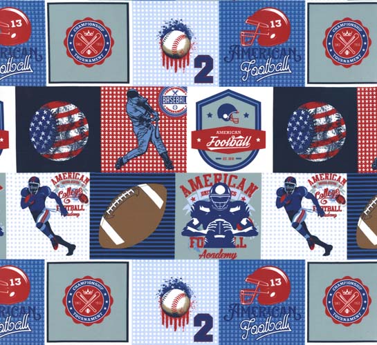 Play Ball - Sports Patchwork -Multi - multicolor football & baseball patches
