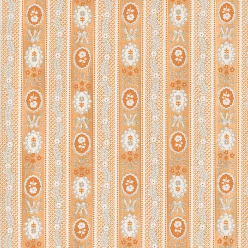 Agatha Road - Wallpaper Stripes -  Pumpkin - orange floral stripe on cream