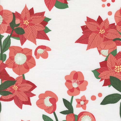 Tiny Christmas - Poinsettia - Snow - red & pink floral on white