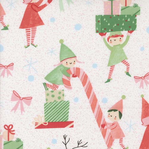 Tiny Christmas - Elves - Snow - elves, presents & candy canes on white