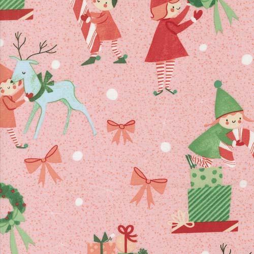 Tiny Christmas - Elves -Cotton Candy -elves, presents & candy canes on pink