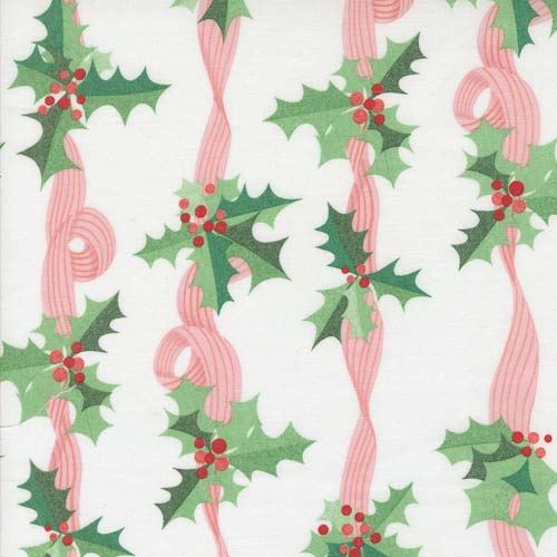 Tiny Christmas - Holly Stripes - Snow - ribbons & holly on white