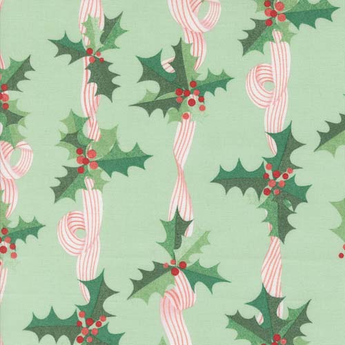 Tiny Christmas - Holly Stripes - Mint - ribbons & holly on mint green