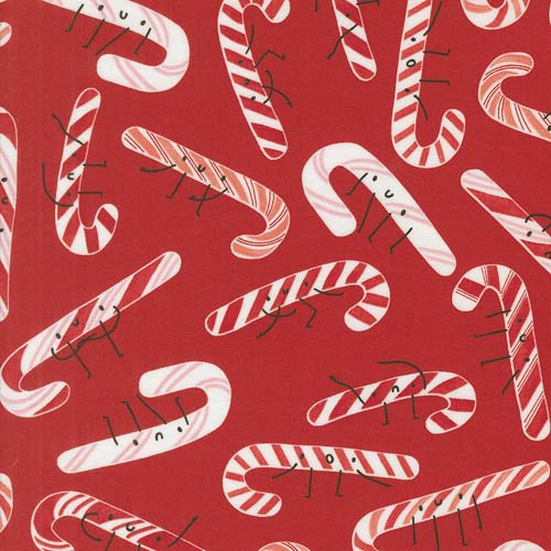 Tiny Christmas - Candy Cane - Red - tossed candy canes on red
