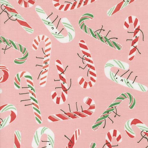 Tiny Christmas - Candy Cane -Cotton Candy Pink - tossed candy canes on pink