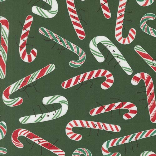 Tiny Christmas - Candy Cane -Pine - tossed candy canes on dark green