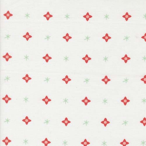 Tiny Christmas -Christmas Star - snow - red & green stars on white