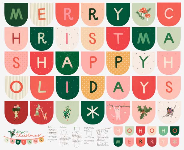Tiny Christmas - 1yd. PANELChristmas Garland Banner (170)