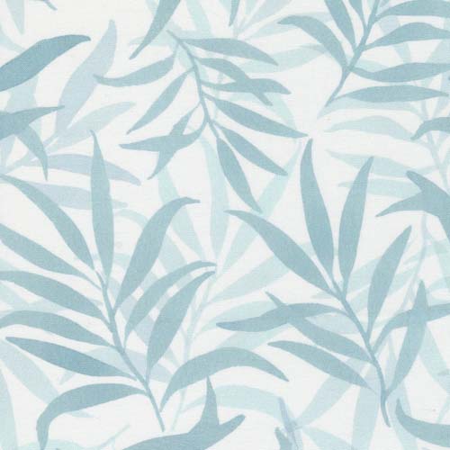 Chickadee - Zephyr - Feather - - aqua leaf silhouettes on white