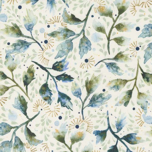 Desert Oasis - Wind Whipped -Cloud River-blue&green sprigs on cream-Create Joy
