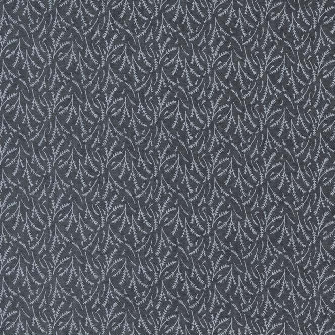 Midnight in the Garden - Herb Sprig - charcoal - tiny white sprigs on dk gray