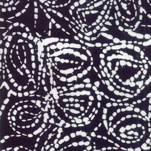 Fire Ice II Batik - Coal Ice - Black - White Strands Forming Lumpy Circles