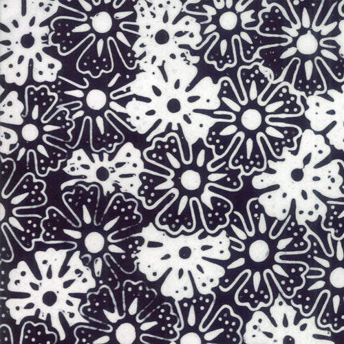 Fire Ice II Batik - Coal Ice - Packed Flowers on Black