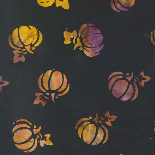 Bonfire Batiks - Coal - Pumpkins - orange,gold & purple pumpkins on black