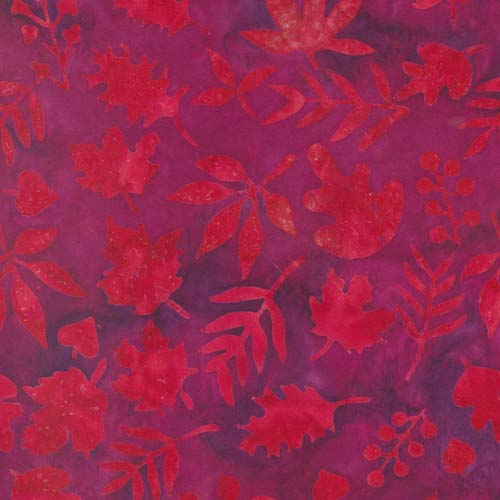 Bonfire Batiks - Wine - Leaves - Red leaves on red violet