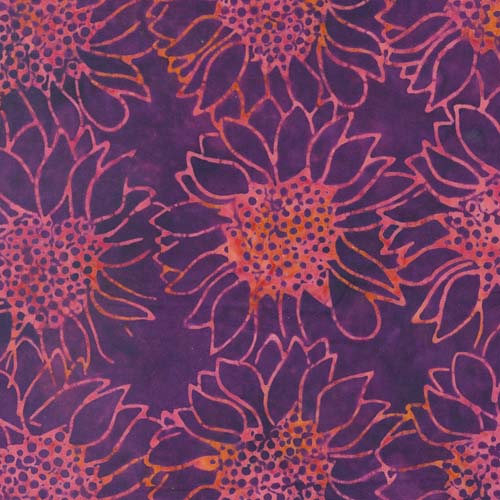 Bonfire Batiks - Mum - Sunflower - Pink outlined sunflowers on purple