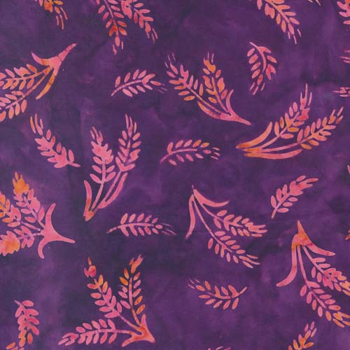 Bonfire Batiks - Mum - Fronds- Pink wheat stalks on purple