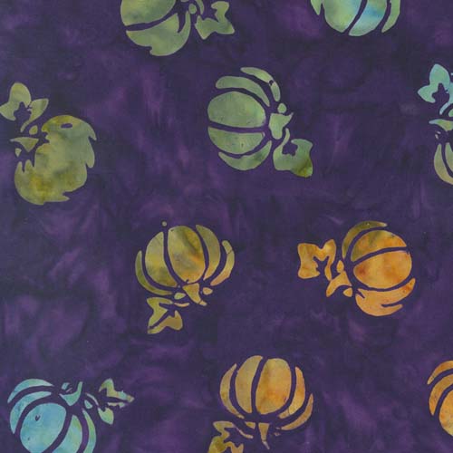 Bonfire Batiks - Amethyst - Pumpkins -green & orange pumpkins on dk purple