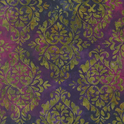 Bonfire Batiks - Amethyst - Tiles - Green damask on dk purple