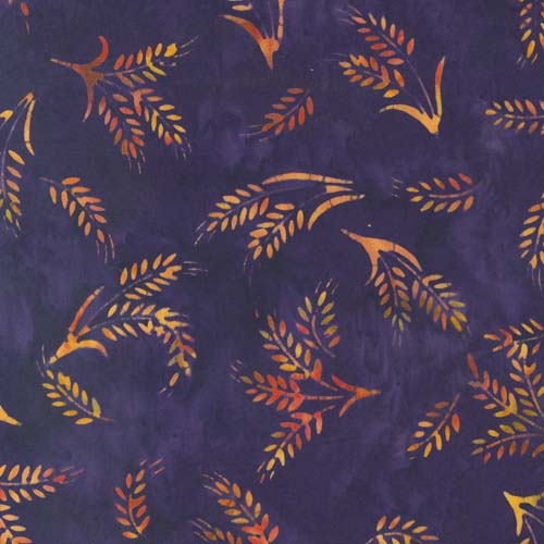 Bonfire Batiks - Amethyst - Fronds - Orange wheat stalks on dk purple
