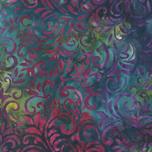 Bonfire Batiks - Galaxy - Scrolls - magenta scrolls on teal/green